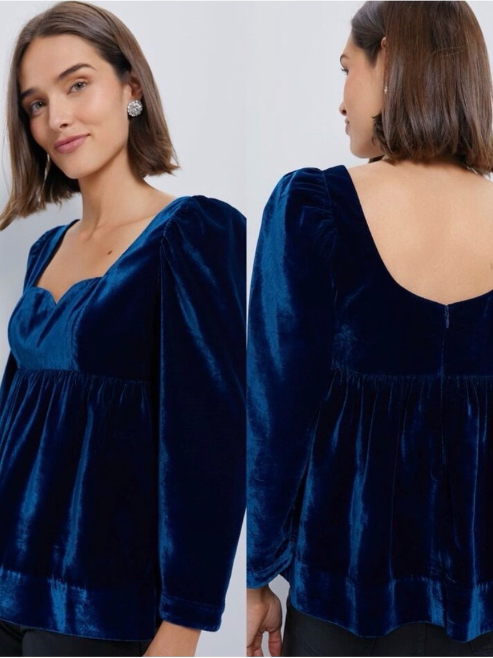 Tuckernuck Navy Velvet Sweetheart Peplum Long Sleeve Top